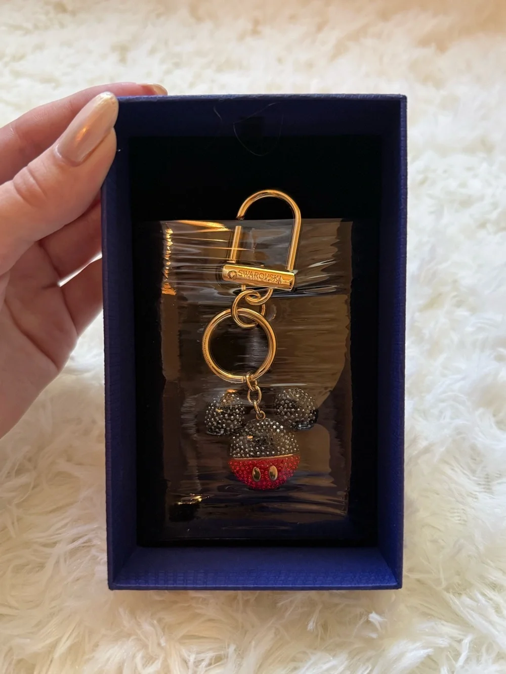 Swarovski Gold Tone Mickey Crystal Keyring with Red and Black Accents